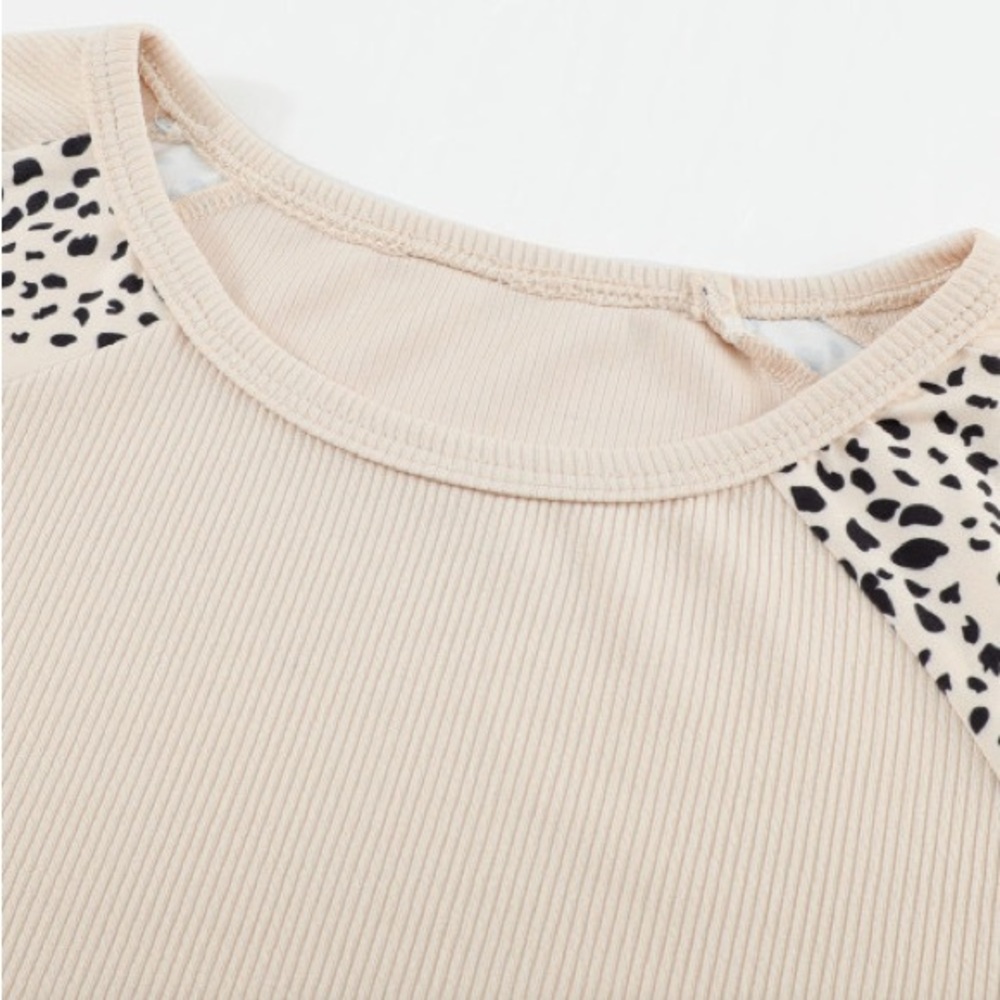 *Last One* Plus Size Cream Ribbed Top w/ Leopard Print Balloon Sleeves, 2X - Picture 10 of 14